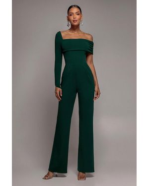 Goddiva One Shoulder Scuba Romper - Green
