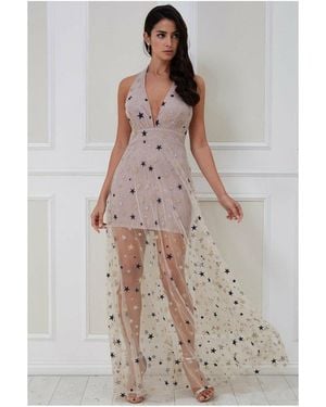 Goddiva Star Mesh Halter Neck Maxi Dress - Multicolour