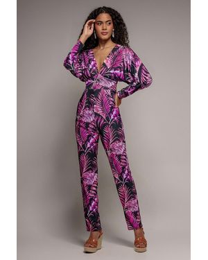 Goddiva Tropical Print Jumpsuit - Pink