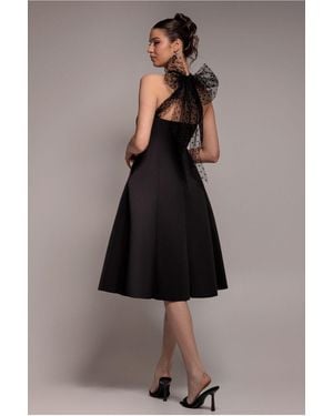Goddiva Scuba & Polka Mesh Bella Bow Multiway A-Line Midi Dress - Black