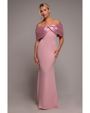 Goddiva Twist Knot Satin & Scuba Bardot Maxi Dress - Pink