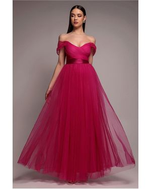 Goddiva Off The Shoulder Princess Maxi Dress - Pink