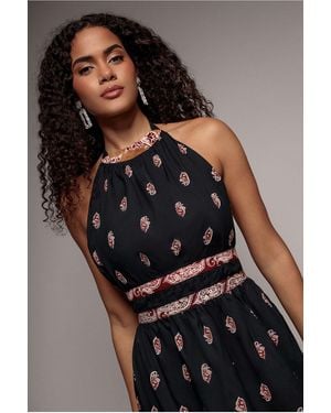 City Goddess Halter Neck Printed Midi Dress - Blue