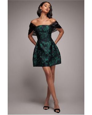 Goddiva Lace Up Jacquard Mini Dress With Organza Wings - Multicolour