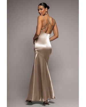 Goddiva Satin Cowl Neck With Strappy Back Maxi - Pink