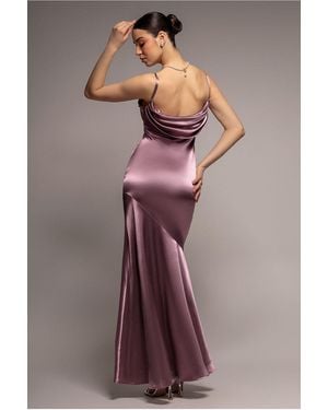 Goddiva Cowl Back Satin Maxi Dress - Pink