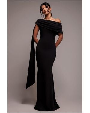 Goddiva Sash One Shoulder Bardot Maxi Dress - Black