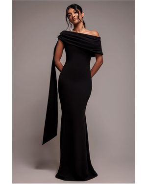 Goddiva Sash One Shoulder Bardot Maxi Dress - Black
