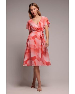Goddiva Printed Chiffon Flutter Sleeve Midi Dress - Pink
