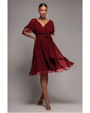Goddiva Chiffon Flutter Sleeve Wrap Midi Dress - Red