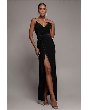 City Goddess Wrap Front Maxi Slip Dress With Waist Tie-Up - Blue