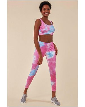 Cosmochic Tie-Dye Crop Top With Leggings Set - Pink