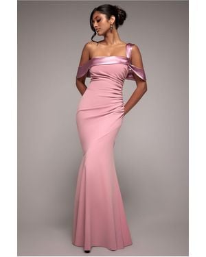 Goddiva One Shoulder Satin Band Maxi Dress - Pink