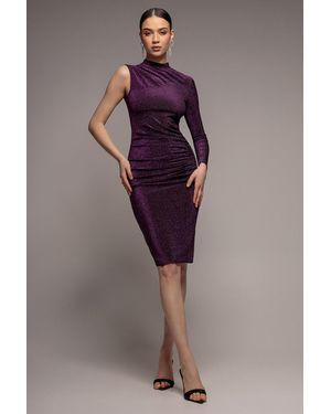 Goddiva Open Back One Sleeve Lurex Midi - Purple