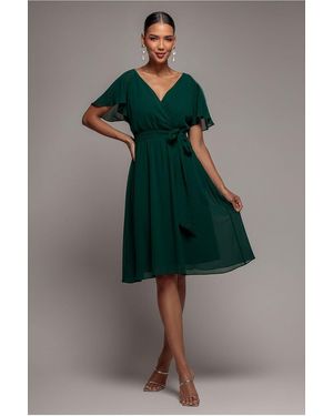 Goddiva Chiffon Flutter Sleeve Wrap Midi Dress - Green
