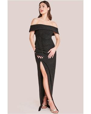 Goddiva Sparkle Bardot Maxi With Waterfall Ruffle - Black
