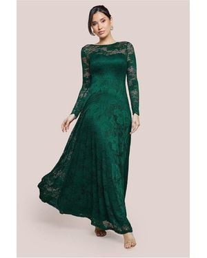 Goddiva Scalloped Lace A-Line Maxi Dress - Green