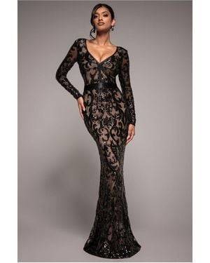 Goddiva Embroidered Sequin & Mesh Maxi Dress - Black