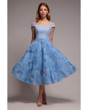 Goddiva Scuba & Textured Chiffon A Line Midi Dress - Blue