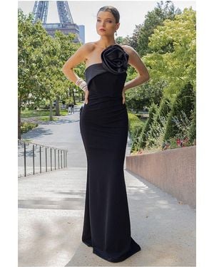 Goddiva Satin Corsage Scuba Crepe Maxi Dress - Black