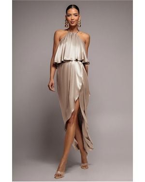 Goddiva Satin Viscose Front Wrap Midi - Pink