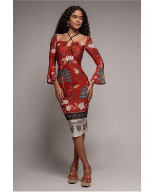 Goddiva Printed Tie Back Midi Dress - Red