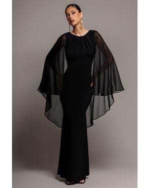 Goddiva Cape Sleeve Chiffon And Scuba Crepe Maxi Dress - Black