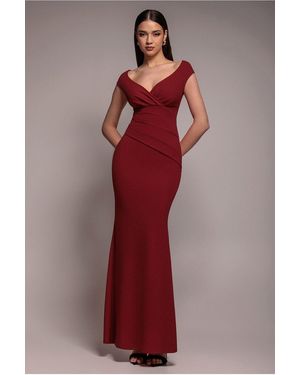 Goddiva Bardot Pleated Maxi Dress - Red