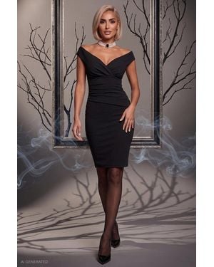 Goddiva Bardot Bodycon Midi The Revenge Dress Halloween Costume - Grey