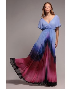 Goddiva Wavy Ombre A-Line Chiffon Maxi Dress - Blue