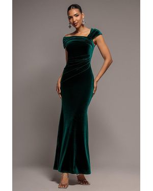 Goddiva One Shoulder Velvet Maxi Dress - Multicolour