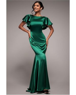 Goddiva Satin Flutter Sleeve Mermaid Maxi - Green