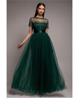 Goddiva Embroidered Mesh Maxi Dress - Green