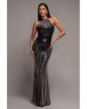 Goddiva Ombre Sequin Mosaic Halter Neck Maxi Dress - Brown