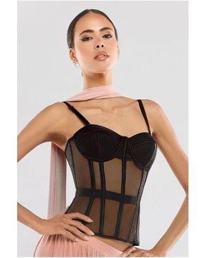 Goddiva Sheer Panel Mesh Corset - Black