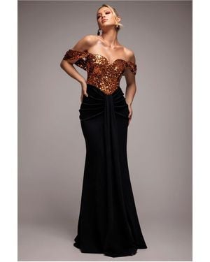 Goddiva Corset Sequin Wing Bodice Scuba Skirt Maxi Dress - Multicolour