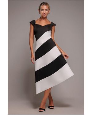 Goddiva Striped Contrast Asymmetric Midi Dress - Multicolour