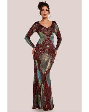 Goddiva Contrast Sequin Long Sleeve Maxi Dress - Multicolour