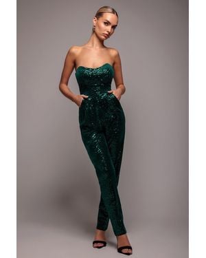 Goddiva Sequin & Velvet Corset Jumpsuit - Blue