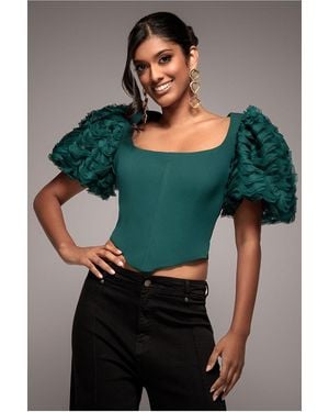 Goddiva 3D Textured Sleeve Scuba Corset Top - Green