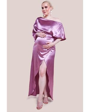 Goddiva Maternity Satin Drape Shoulder Wrap Maxi Dress - Pink