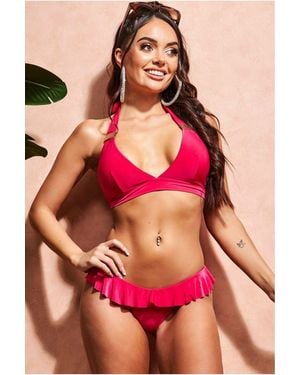 Goddiva Ruffle Brief Buckle Bikini - Red
