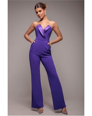 Goddiva Satin Collar Scuba Jumpsuit - Purple
