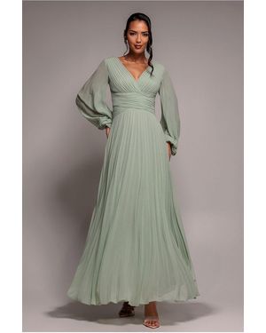 Goddiva Balloon Sleeve Chiffon Maxi Dress - Black