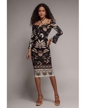 Goddiva Printed Tie Back Midi Dress - Natural