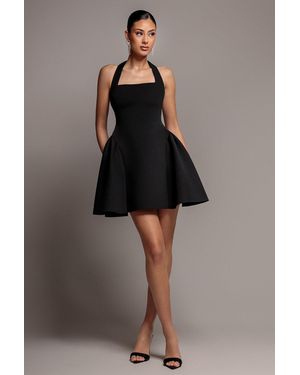 Goddiva Corset Fit And Flare Halter Neck Skater Mini Dress - Brown