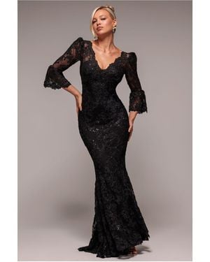 Goddiva Scalloped Lace Maxi Dress - Blue