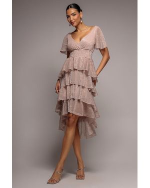 Goddiva Crinkle Lurex High Low Layered Midi Dress - Pink