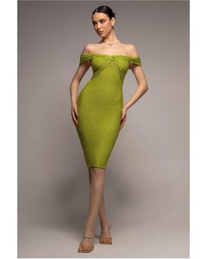 Goddiva Front Knot Twist Midi Dress - Green