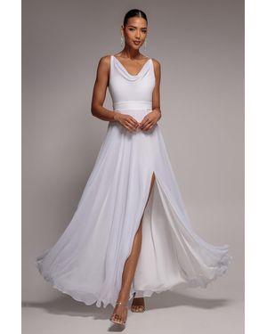 Goddiva Chiffon Cowl Twisted Rope Strap Lace-Up Flared Maxi Dress - Gray